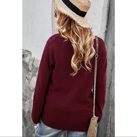Wine Crisscross Sweater - Picture 2 of 3